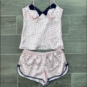 Pink with black polka dots sleep set size small